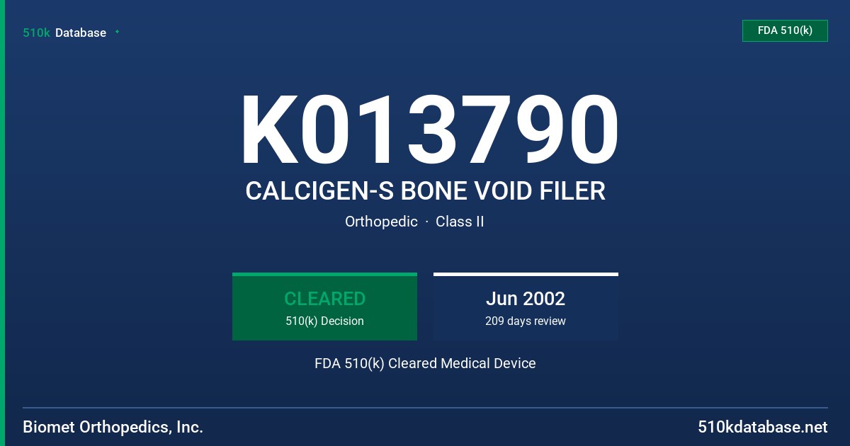 K013790 CALCIGEN-S BONE VOID FILER FDA 510(k) Cleared Medical Device