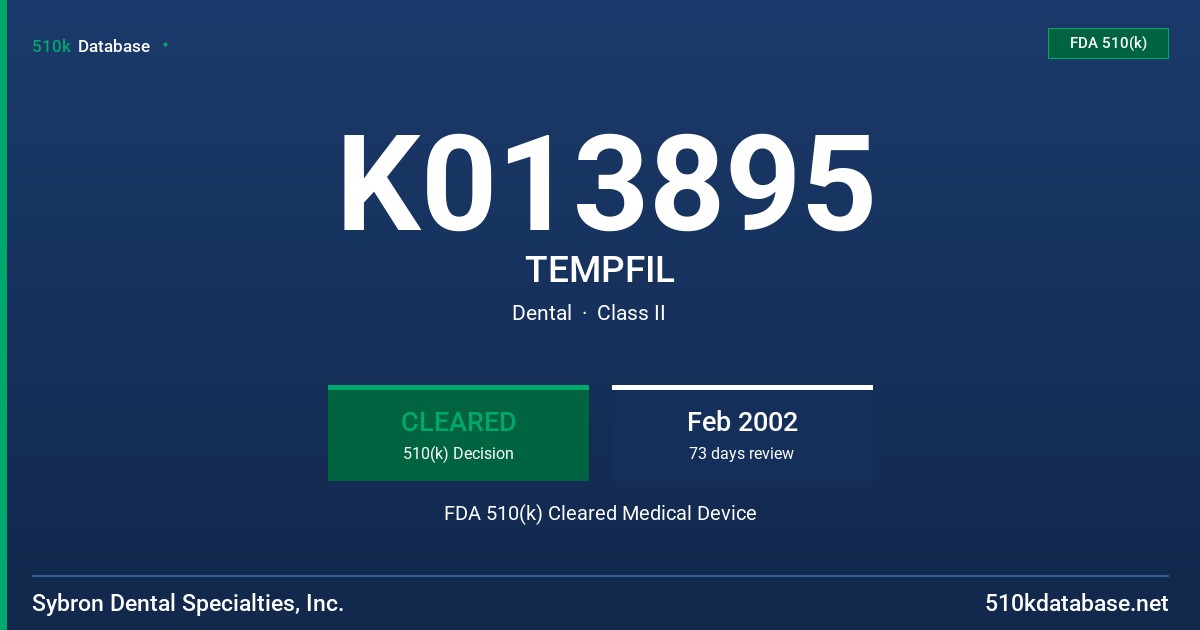 K013895 TEMPFIL FDA 510(k) Cleared Medical Device