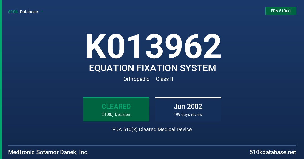 K013962 EQUATION FIXATION SYSTEM FDA 510(k) Cleared Medical Device