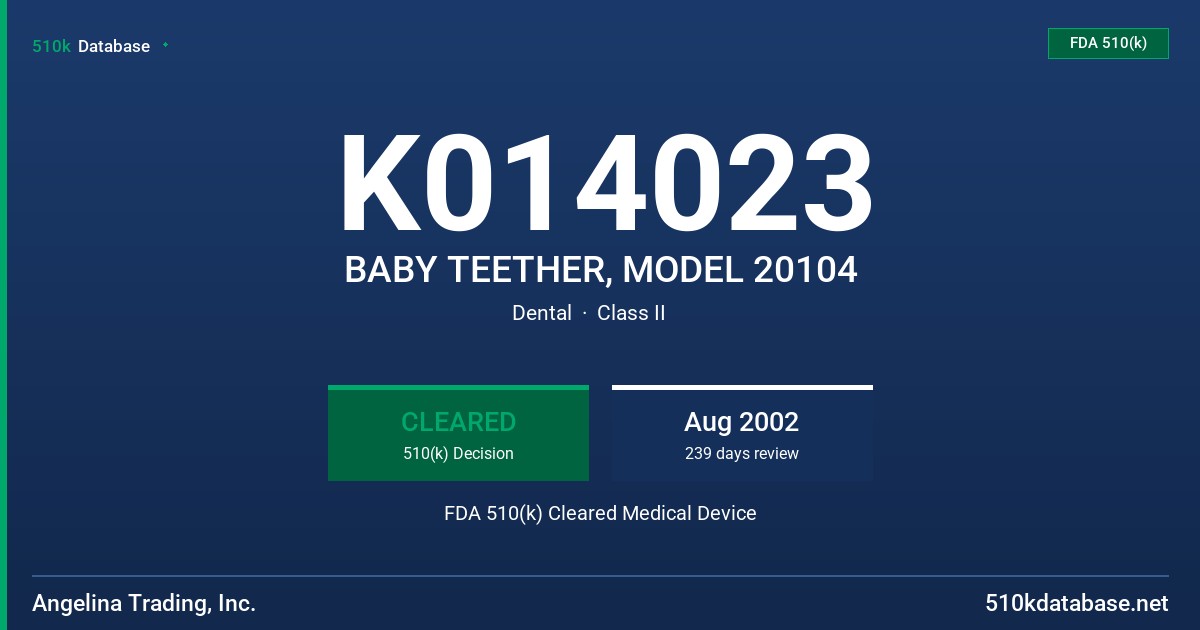 K014023 BABY TEETHER, MODEL 20104 FDA 510(k) Cleared Medical Device