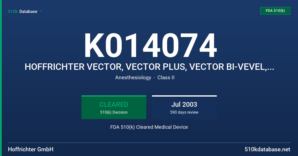 K014074 HOFFRICHTER VECTOR, VECTOR PLUS, VECTOR BI-VEVEL, VECTOR BI-LEVEL PLUS, SCALAR, SCALAR PLUS FDA 510(k) Cleared Medical Device