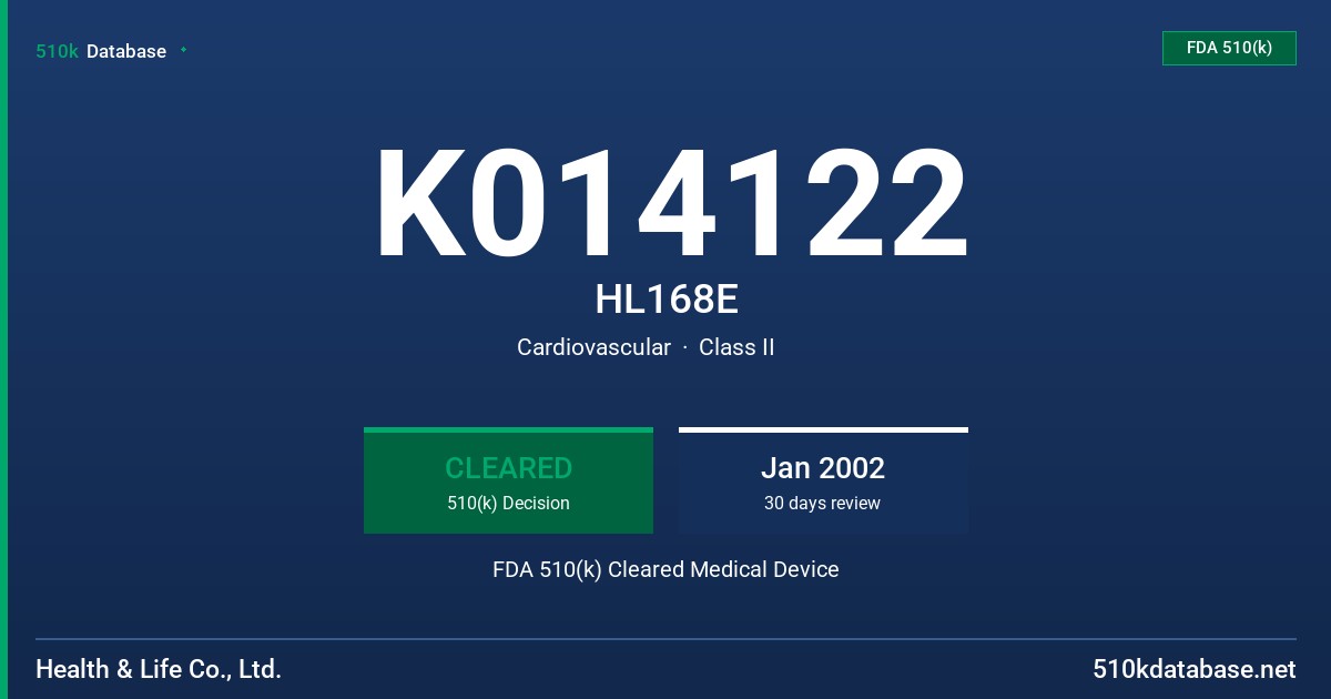 K014122 HL168E FDA 510(k) Cleared Medical Device