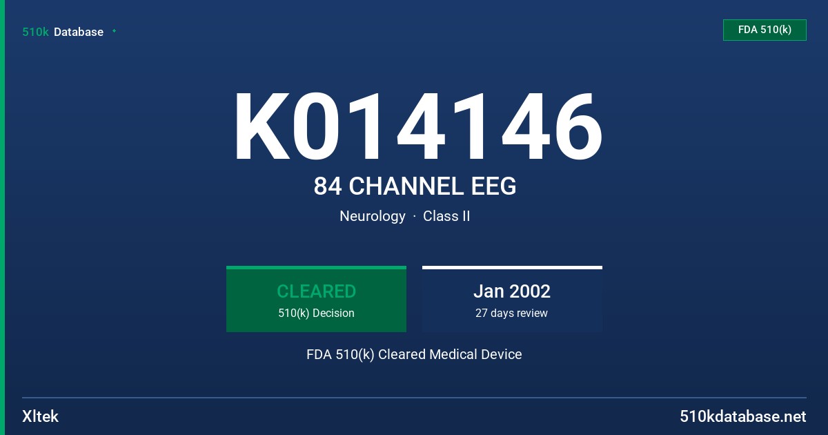 K014146 84 CHANNEL EEG FDA 510(k) Cleared Medical Device