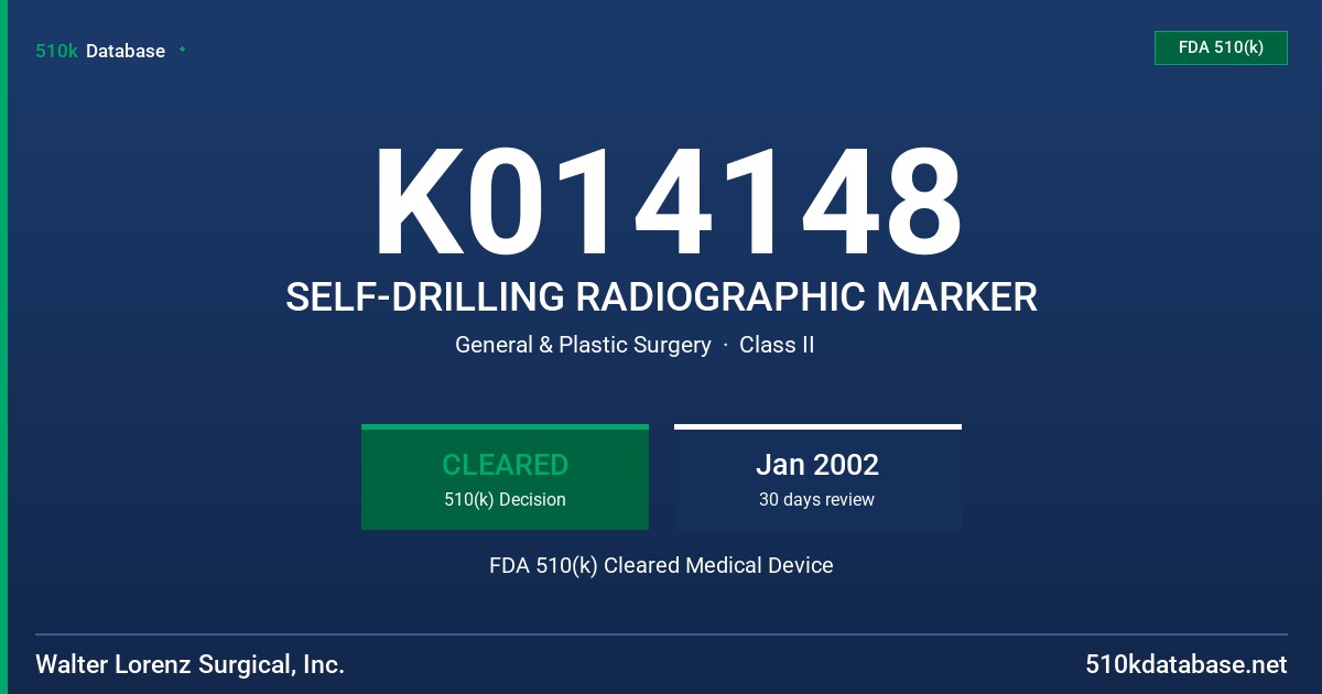 K014148 SELF-DRILLING RADIOGRAPHIC MARKER FDA 510(k) Cleared Medical Device