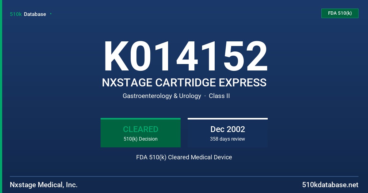 K014152 NXSTAGE CARTRIDGE EXPRESS FDA 510(k) Cleared Medical Device