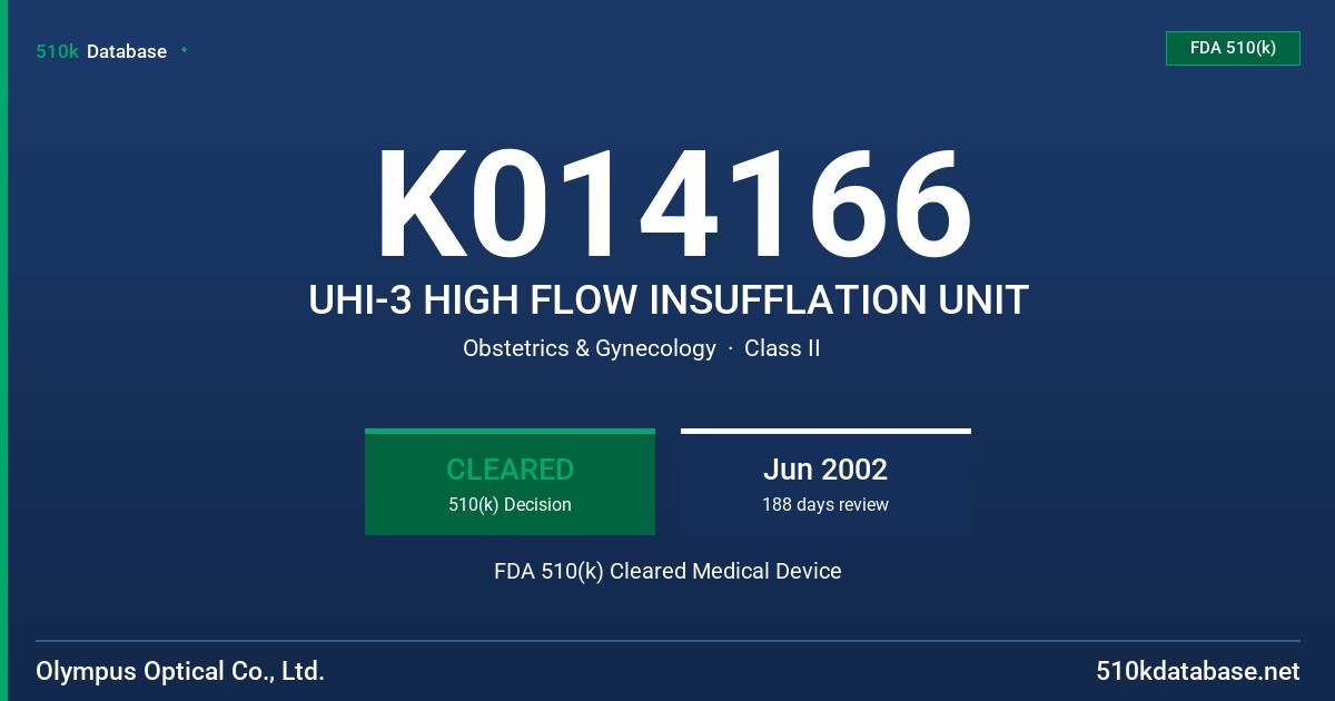 K014166 UHI-3 HIGH FLOW INSUFFLATION UNIT FDA 510(k) Cleared Medical Device