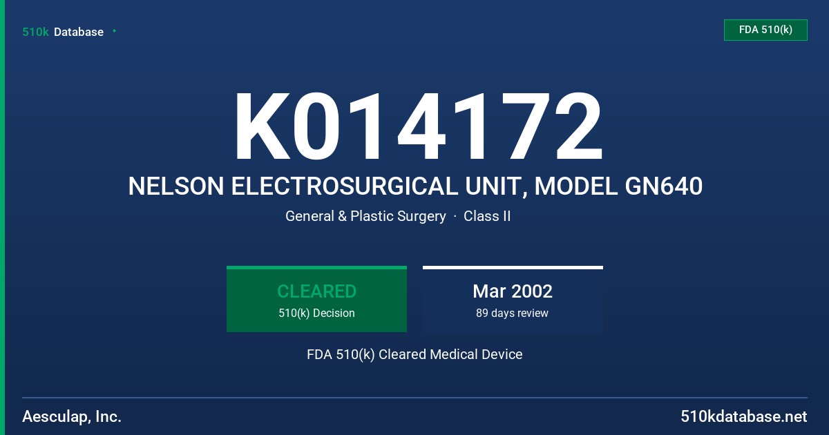 K014172 NELSON ELECTROSURGICAL UNIT, MODEL GN640 FDA 510(k) Cleared Medical Device