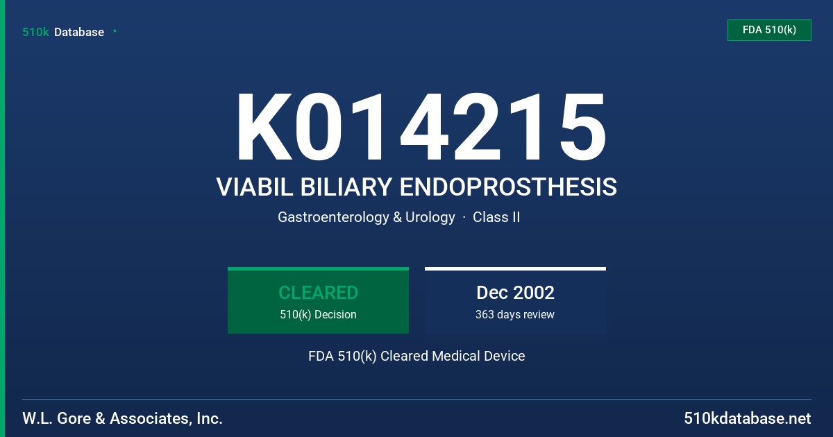 K014215 VIABIL BILIARY ENDOPROSTHESIS FDA 510(k) Cleared Medical Device