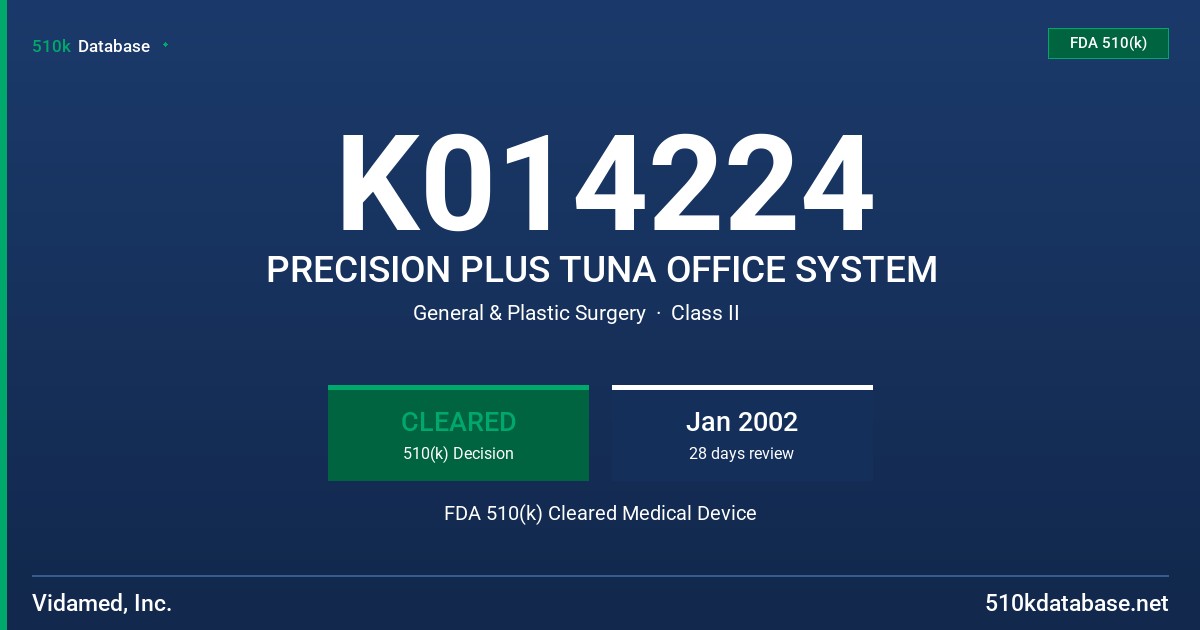 K014224 PRECISION PLUS TUNA OFFICE SYSTEM FDA 510(k) Cleared Medical Device