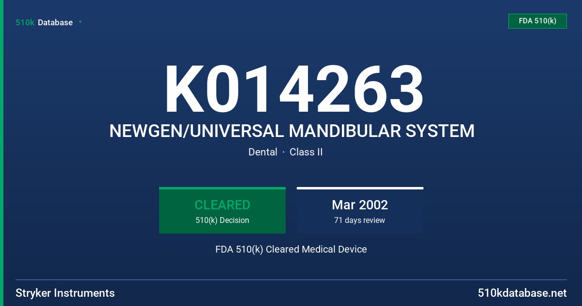 K014263 NEWGEN/UNIVERSAL MANDIBULAR SYSTEM FDA 510(k) Cleared Medical Device