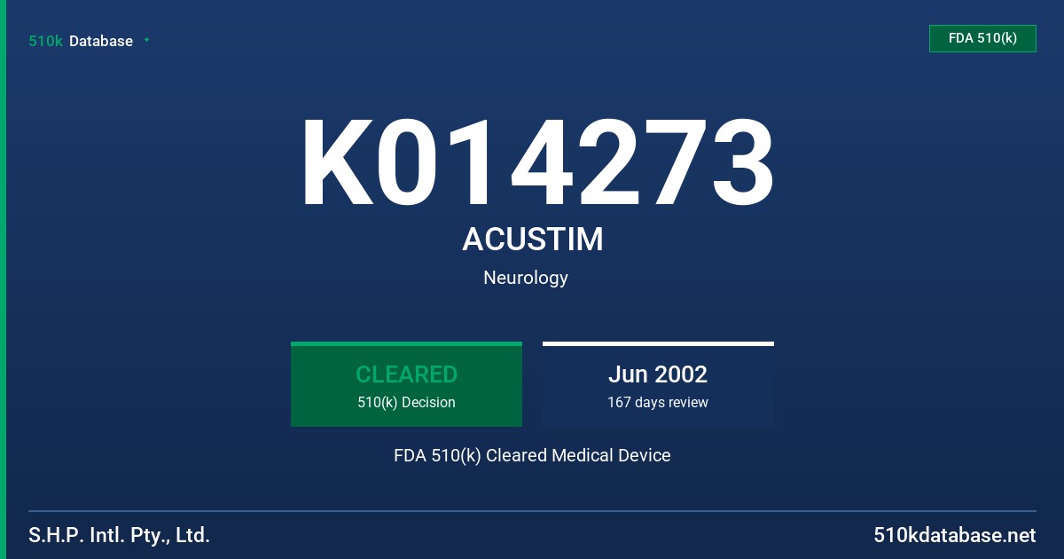 K014273 ACUSTIM FDA 510(k) Cleared Medical Device