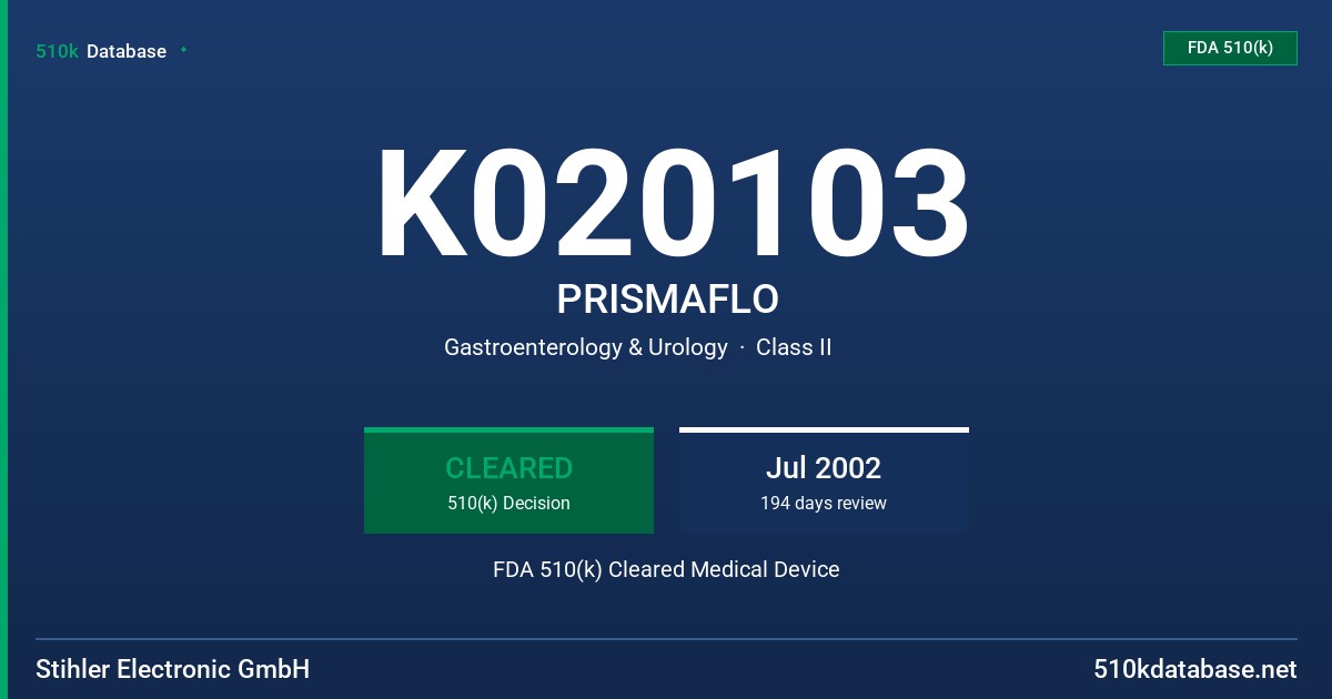 K020103 PRISMAFLO FDA 510(k) Cleared Medical Device