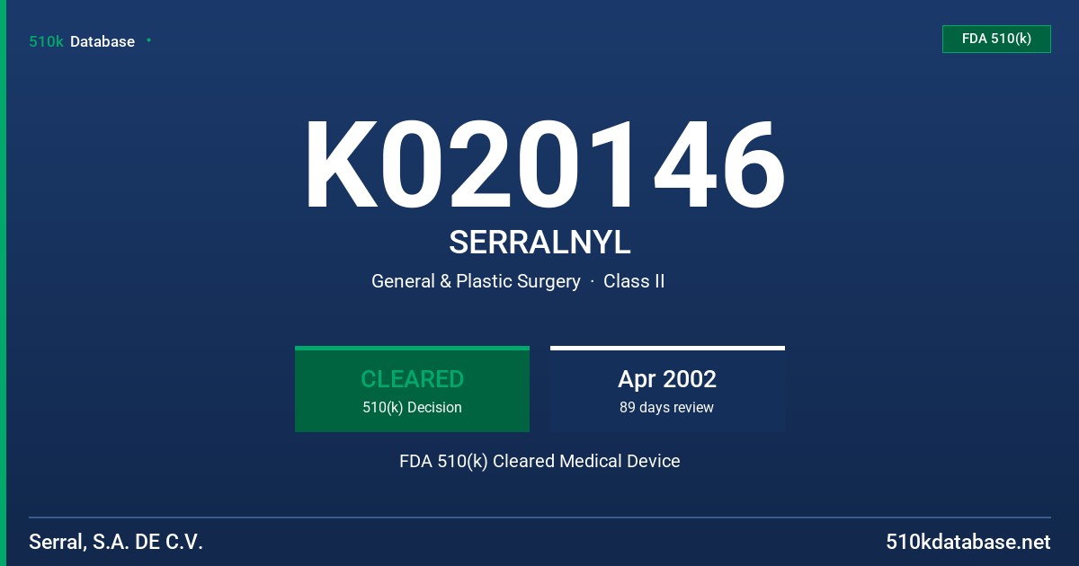 K020146 SERRALNYL FDA 510(k) Cleared Medical Device