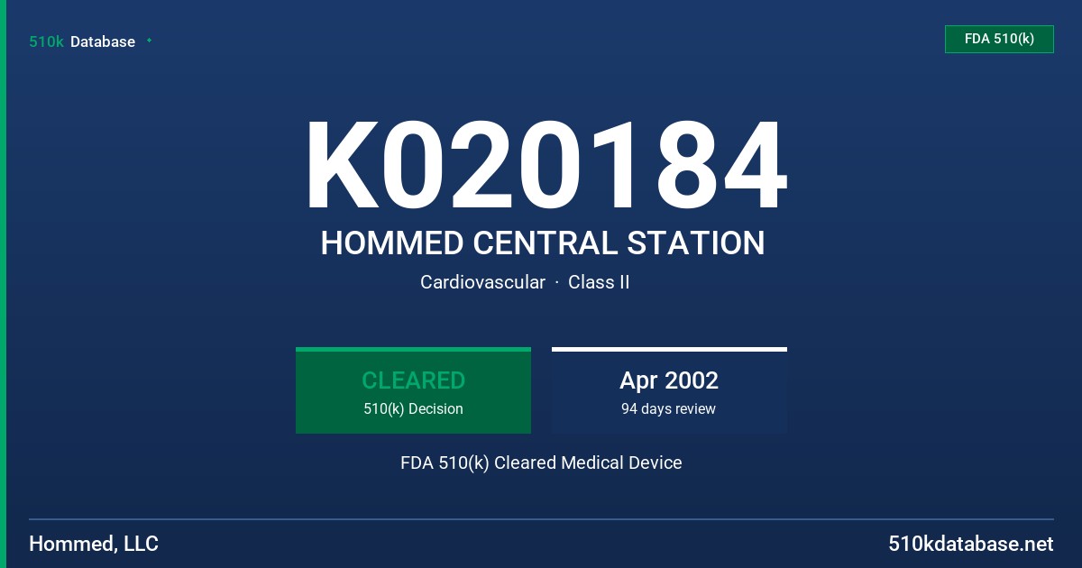 K020184 HOMMED CENTRAL STATION FDA 510(k) Cleared Medical Device