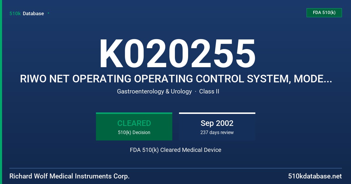 K020255 RIWO NET OPERATING OPERATING CONTROL SYSTEM, MODEL #5590 FDA 510(k) Cleared Medical Device
