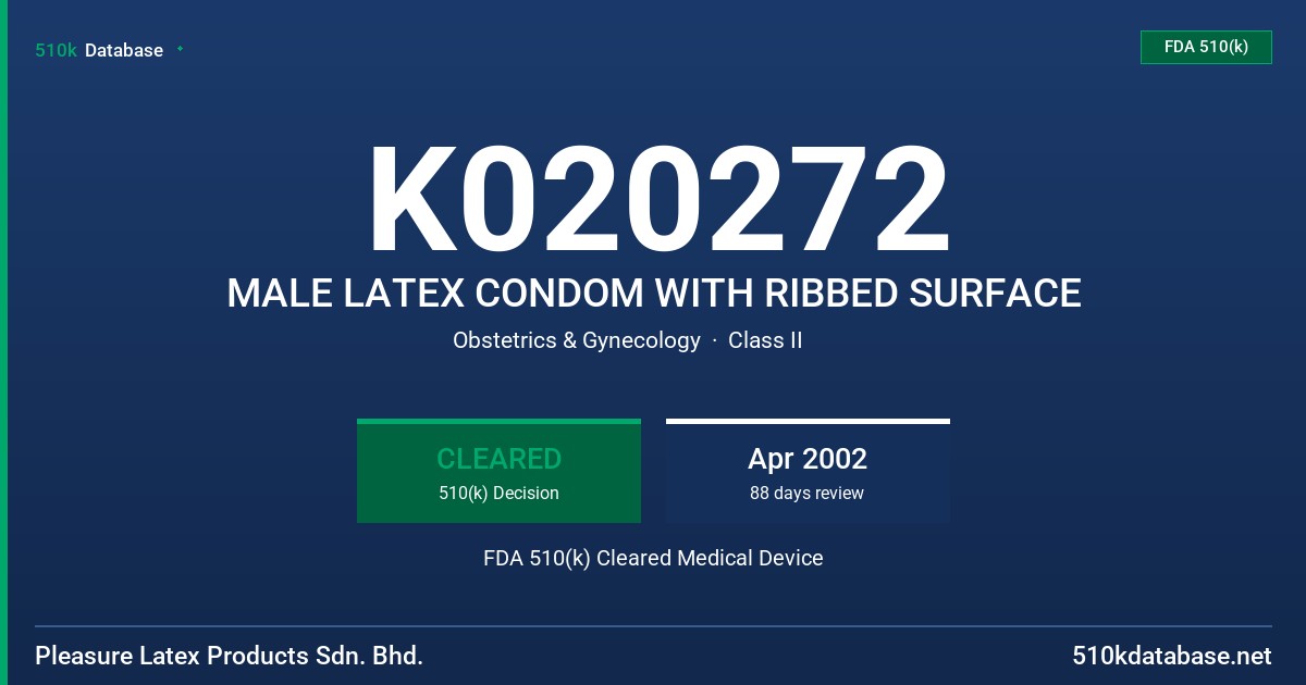 K020272 MALE LATEX CONDOM WITH RIBBED SURFACE FDA 510(k) Cleared Medical Device
