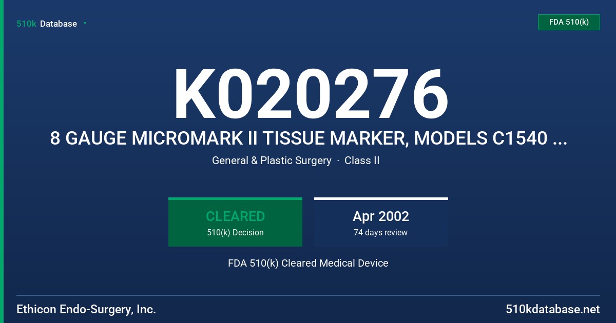 K020276 8 GAUGE MICROMARK II TISSUE MARKER, MODELS C1540 & C1535 FDA 510(k) Cleared Medical Device