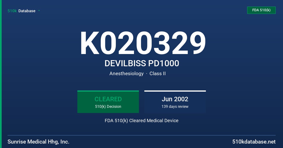 K020329 DEVILBISS PD1000 FDA 510(k) Cleared Medical Device