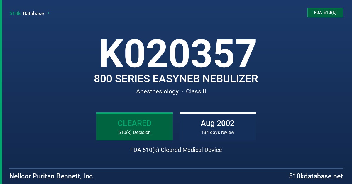 K020357 800 SERIES EASYNEB NEBULIZER FDA 510(k) Cleared Medical Device