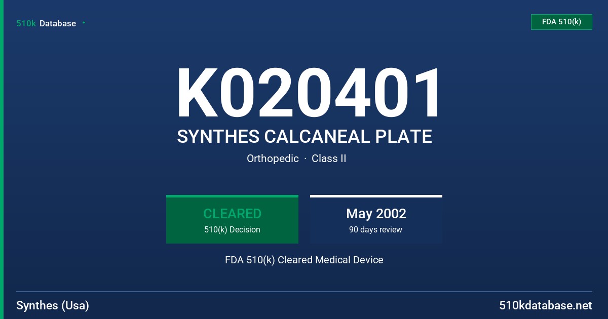 K020401 SYNTHES CALCANEAL PLATE FDA 510(k) Cleared Medical Device