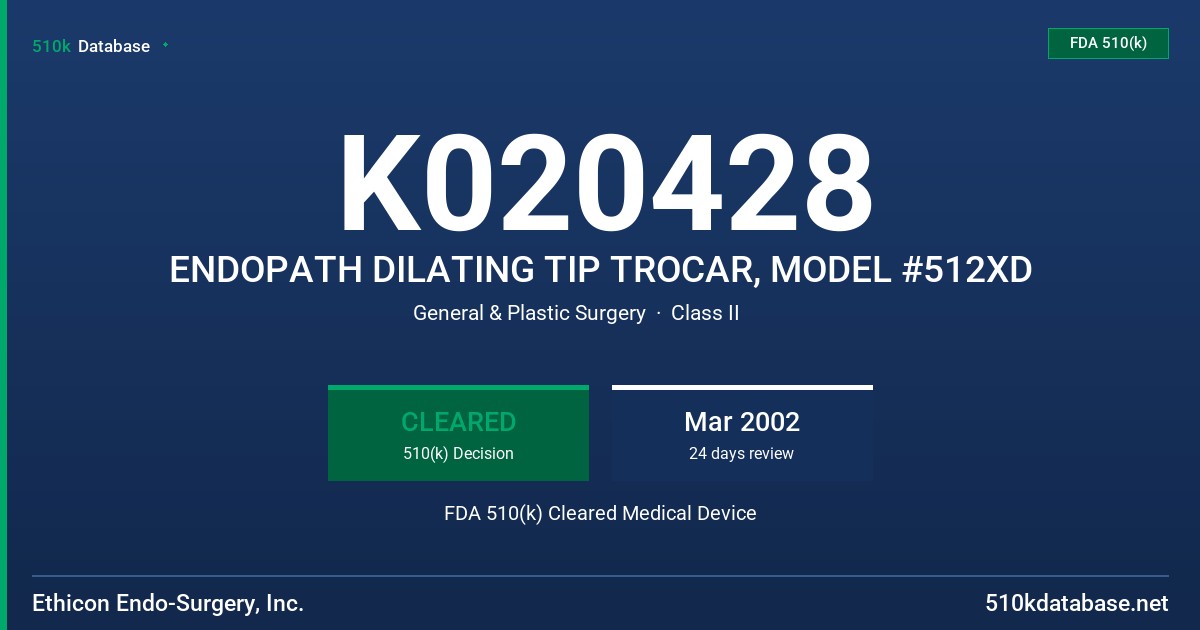 K020428 ENDOPATH DILATING TIP TROCAR, MODEL #512XD FDA 510(k) Cleared Medical Device