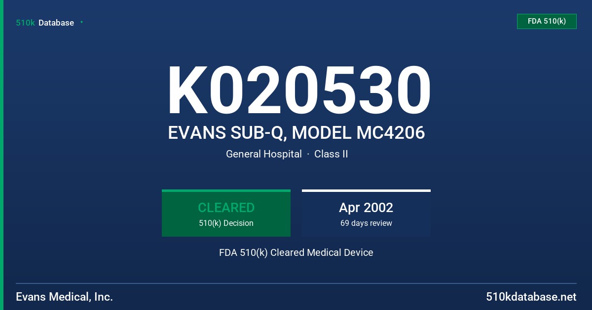 K020530 EVANS SUB-Q, MODEL MC4206 FDA 510(k) Cleared Medical Device