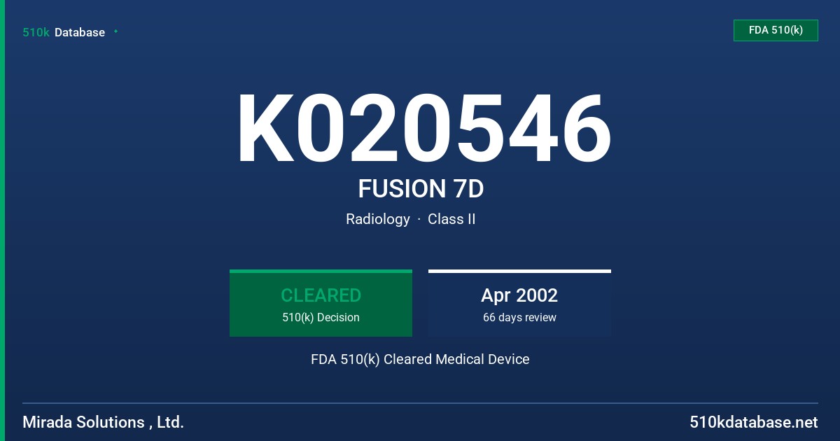 K020546 FUSION 7D FDA 510(k) Cleared Medical Device