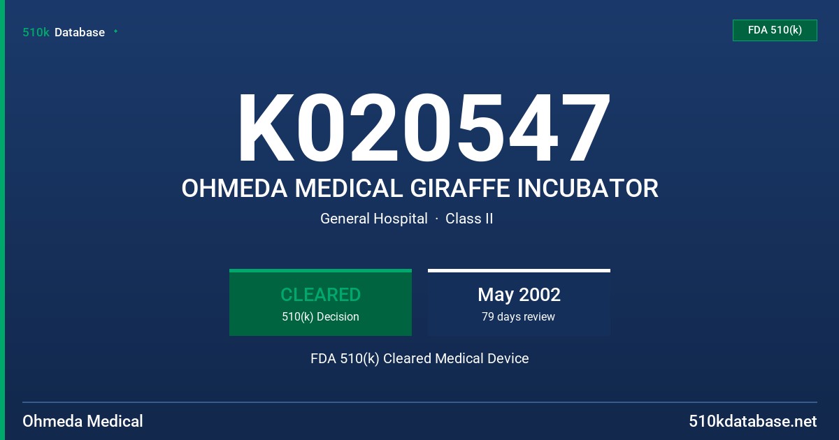 K020547 OHMEDA MEDICAL GIRAFFE INCUBATOR FDA 510(k) Cleared Medical Device