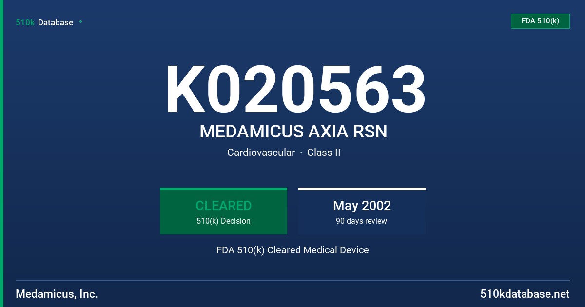 K020563 MEDAMICUS AXIA RSN FDA 510(k) Cleared Medical Device