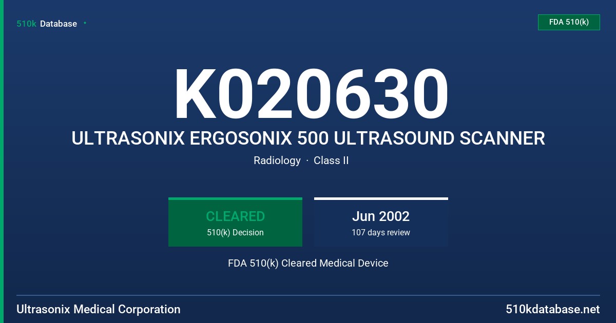K020630 ULTRASONIX ERGOSONIX 500 ULTRASOUND SCANNER FDA 510(k) Cleared Medical Device