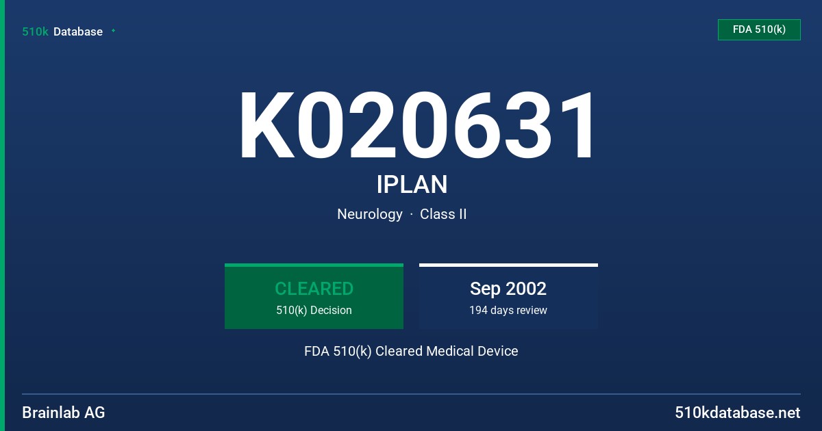 K020631 IPLAN FDA 510(k) Cleared Medical Device