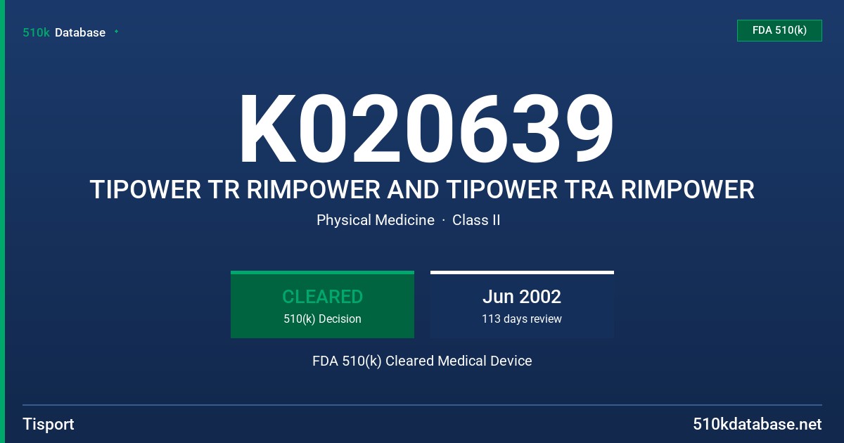 K020639 TIPOWER TR RIMPOWER AND TIPOWER TRA RIMPOWER FDA 510(k) Cleared Medical Device
