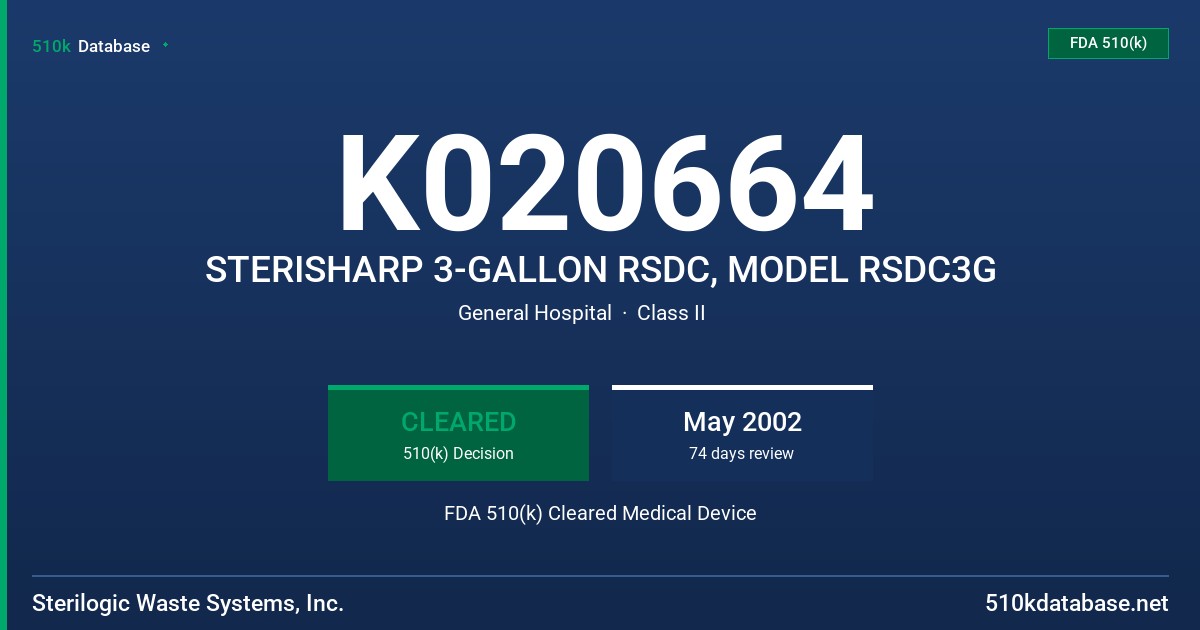K020664 STERISHARP 3-GALLON RSDC, MODEL RSDC3G FDA 510(k) Cleared Medical Device