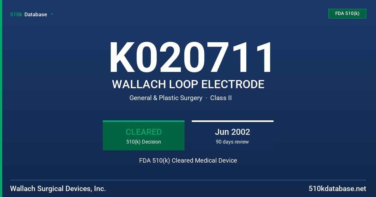 K020711 WALLACH LOOP ELECTRODE FDA 510(k) Cleared Medical Device