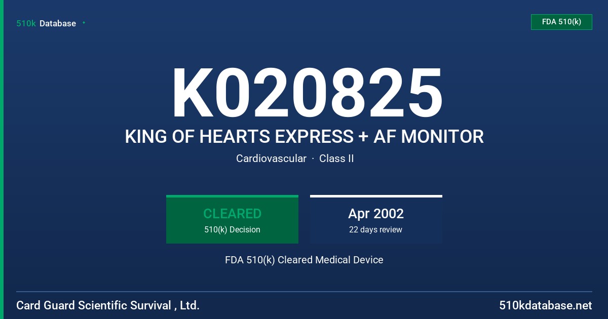 K020825 KING OF HEARTS EXPRESS + AF MONITOR FDA 510(k) Cleared Medical Device