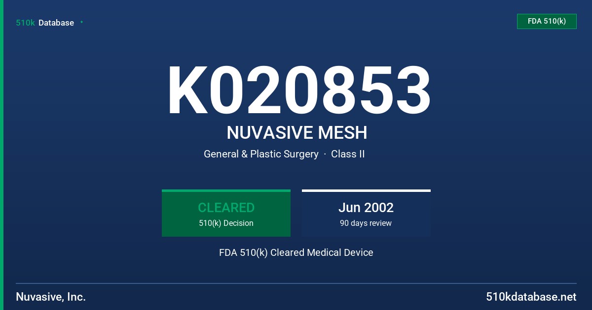 K020853 NUVASIVE MESH FDA 510(k) Cleared Medical Device