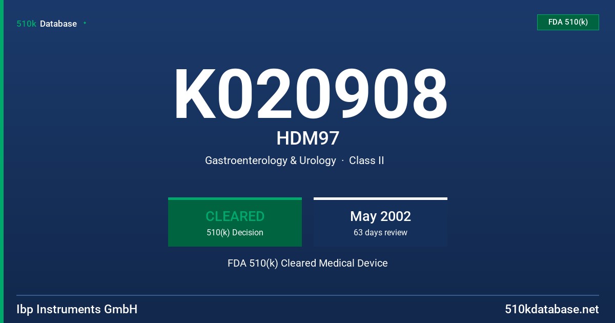 K020908 HDM97 FDA 510(k) Cleared Medical Device