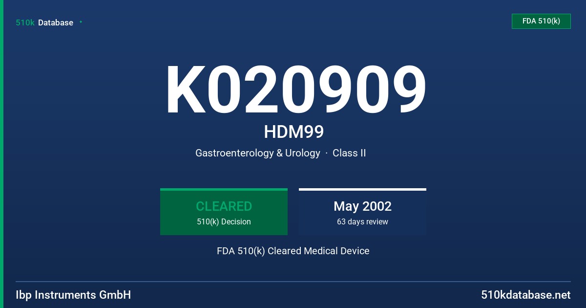 K020909 HDM99 FDA 510(k) Cleared Medical Device