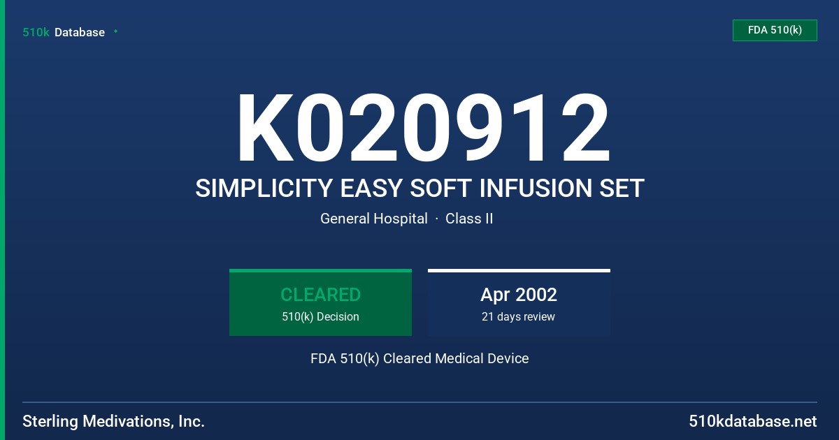 K020912 SIMPLICITY EASY SOFT INFUSION SET FDA 510(k) Cleared Medical Device