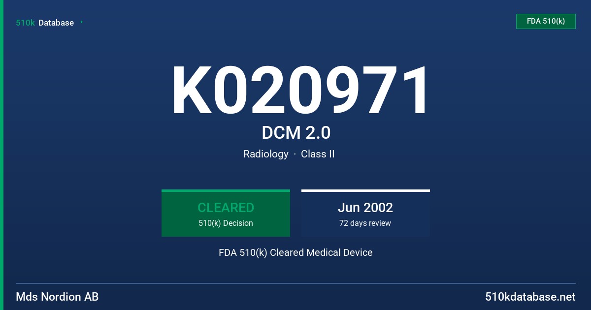 K020971 DCM 2.0 FDA 510(k) Cleared Medical Device
