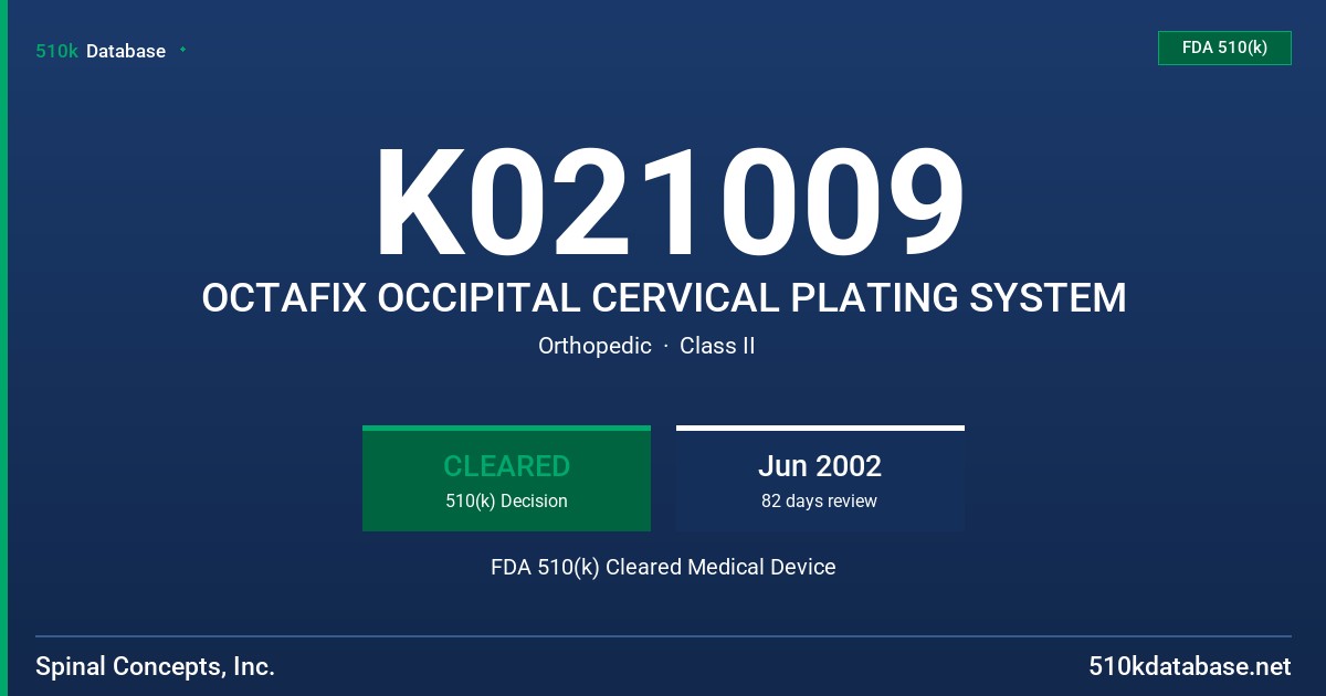 K021009 OCTAFIX OCCIPITAL CERVICAL PLATING SYSTEM FDA 510(k) Cleared Medical Device