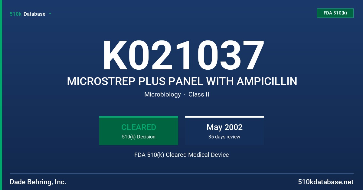 K021037 MICROSTREP PLUS PANEL WITH AMPICILLIN FDA 510(k) Cleared Medical Device