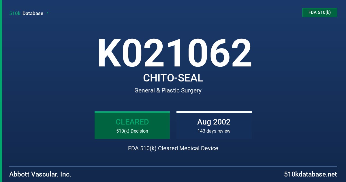 K021062 CHITO-SEAL FDA 510(k) Cleared Medical Device