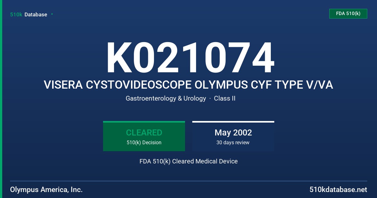 K021074 VISERA CYSTOVIDEOSCOPE OLYMPUS CYF TYPE V/VA FDA 510(k) Cleared Medical Device