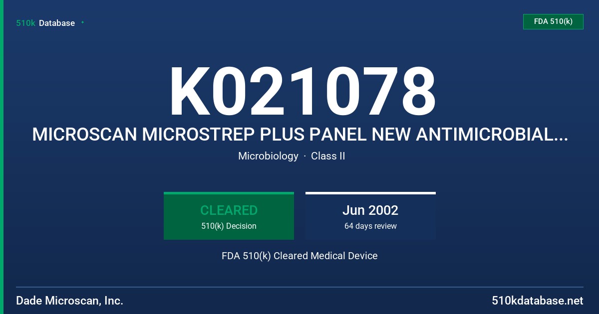 K021078 MICROSCAN MICROSTREP PLUS PANEL NEW ANTIMICROBIAL-ERYTHROMYCIN FDA 510(k) Cleared Medical Device