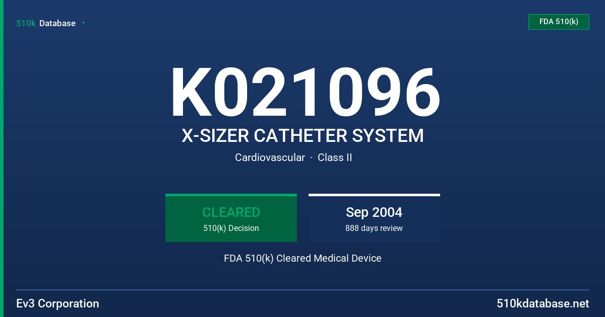 K021096 X-SIZER CATHETER SYSTEM FDA 510(k) Cleared Medical Device