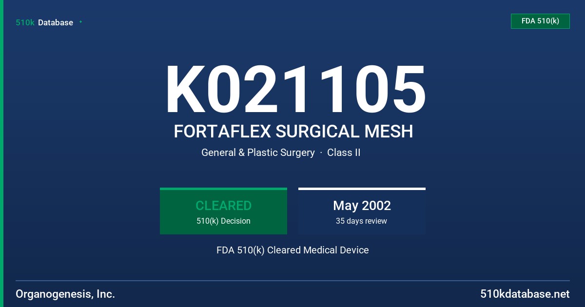 K021105 FORTAFLEX SURGICAL MESH FDA 510(k) Cleared Medical Device