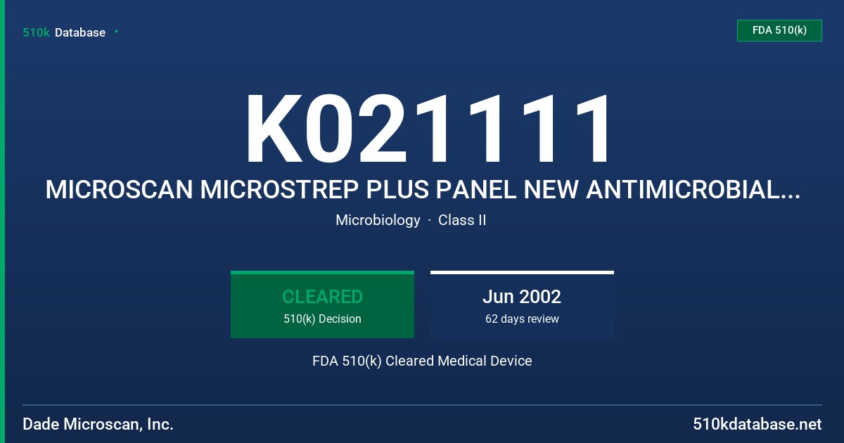 K021111 MICROSCAN MICROSTREP PLUS PANEL NEW ANTIMICROBIAL - CEFOTAXIME FDA 510(k) Cleared Medical Device