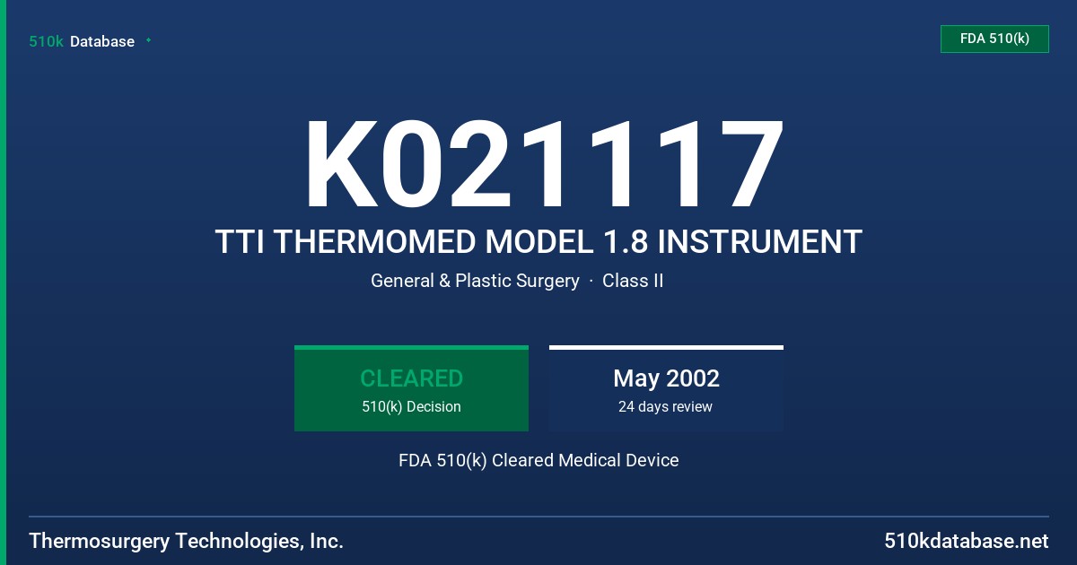 K021117 TTI THERMOMED MODEL 1.8 INSTRUMENT FDA 510(k) Cleared Medical Device