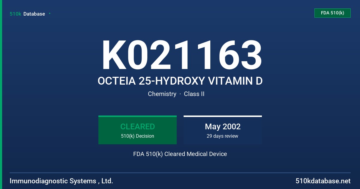 K021163 OCTEIA 25-HYDROXY VITAMIN D FDA 510(k) Cleared Medical Device
